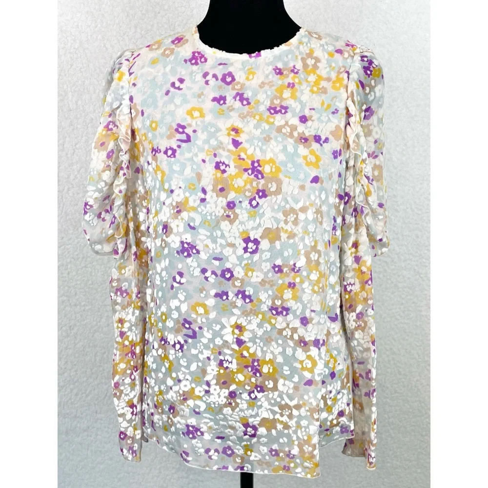 SEE BY CHLOÉ • Multi Floral Velvet Burnout Ruffle Long Sleeve Silk Blouse, 2 - Picture 5 of 16
